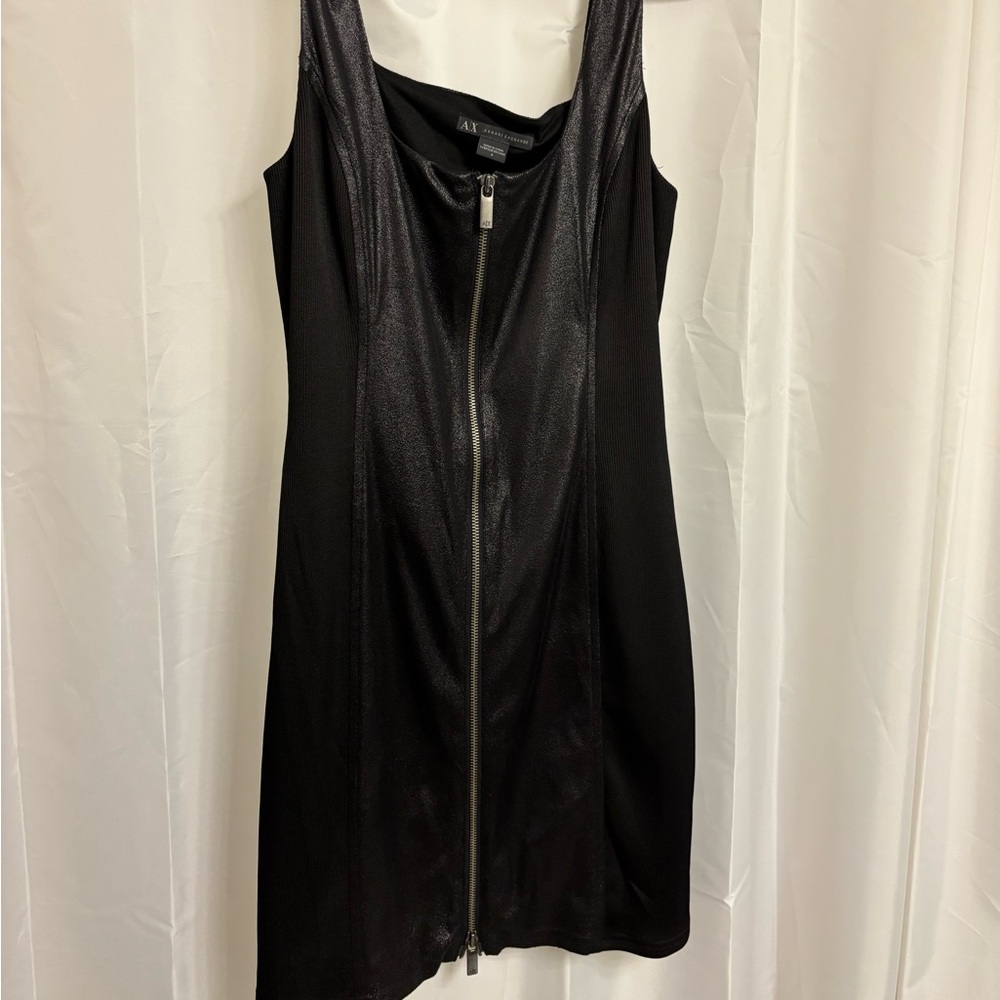Armani Exchange Black Mini Dress with Front Zipper
